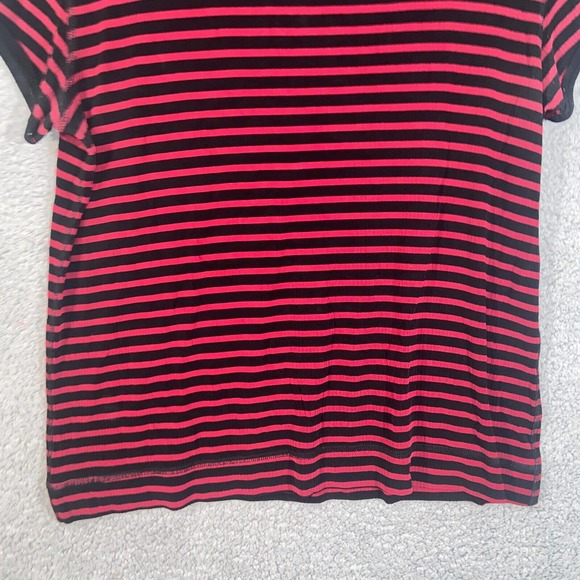 Chico's T Shirt Womens 3 Red Black Stripes Short Sleeve Round Neck Casual Top - Picture 3 of 15